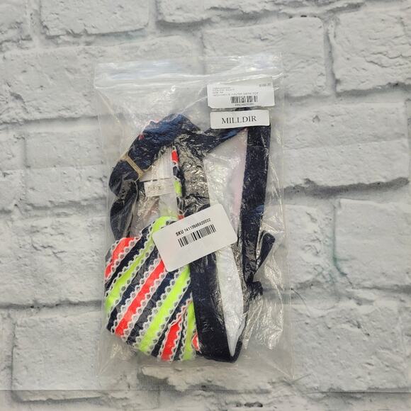 Milly Cabana High Neck Halter Neon Stripe Eyelet Bikini Top size Medium - Picture 11 of 11